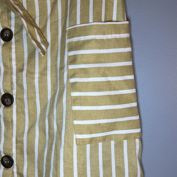 Altar’d State A-Line Button Front Skirt, S, Stripes, Mustard Yellow/Green, Bow - Picture 3 of 9